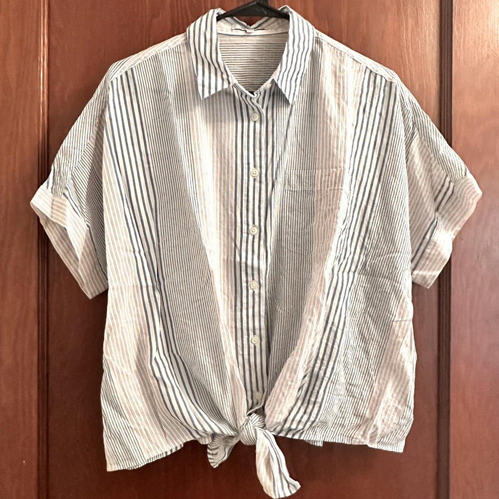 Madewell Short-Sleeve Tie-Front Shirt in Rawley Stripe